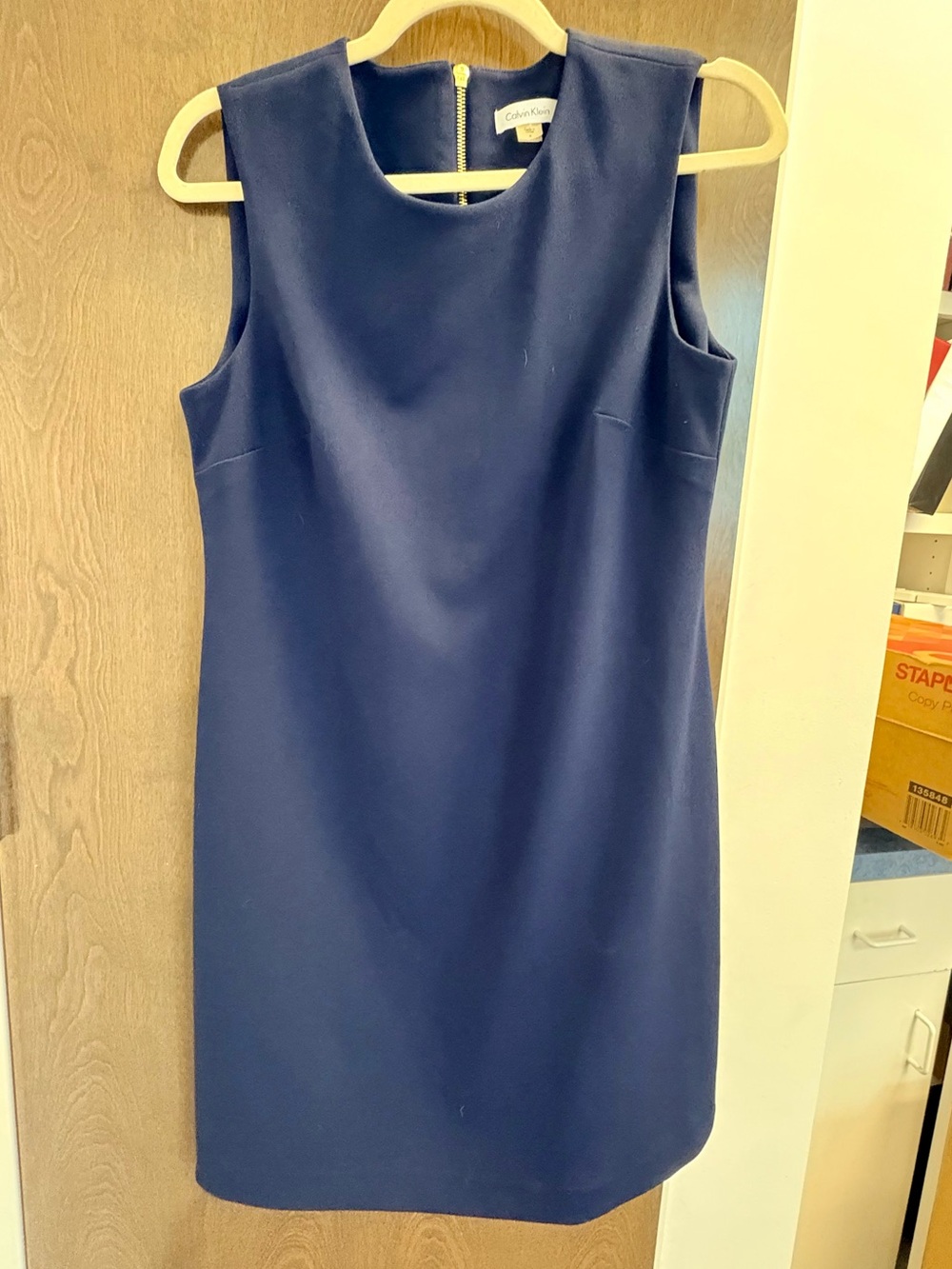 Calvin Klein Navy Blue  Dress Sleeveless Crew Neck Gold Zipper - Size 8